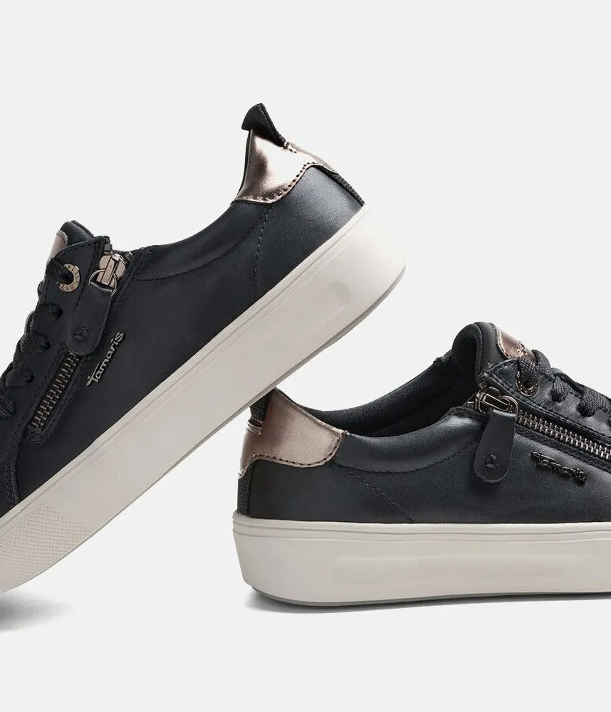 Tamaris Comfortable Black Leather Trainers