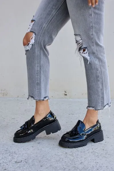 Tassel Detail Mid Heel Chunky Loafers