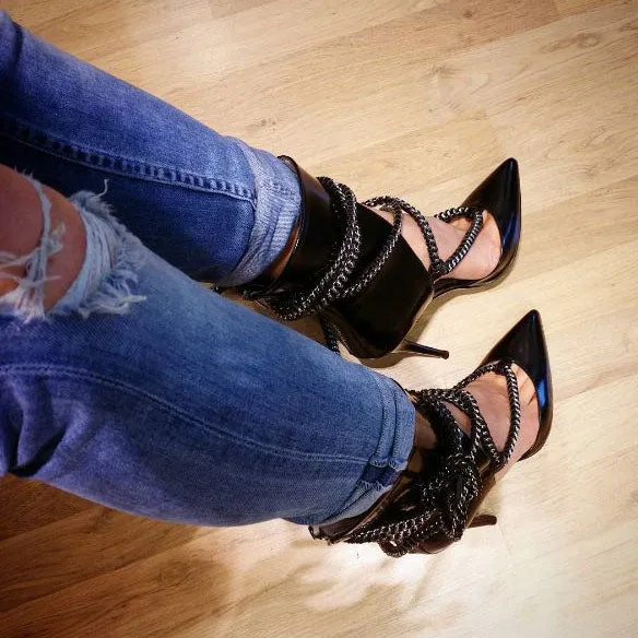 Tassels Straps Pointed Toe Stiletto High Heels