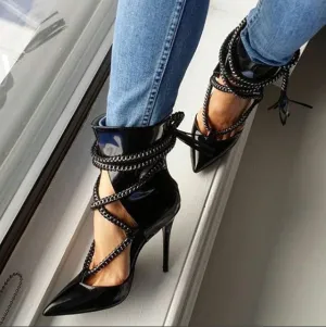 Tassels Straps Pointed Toe Stiletto High Heels