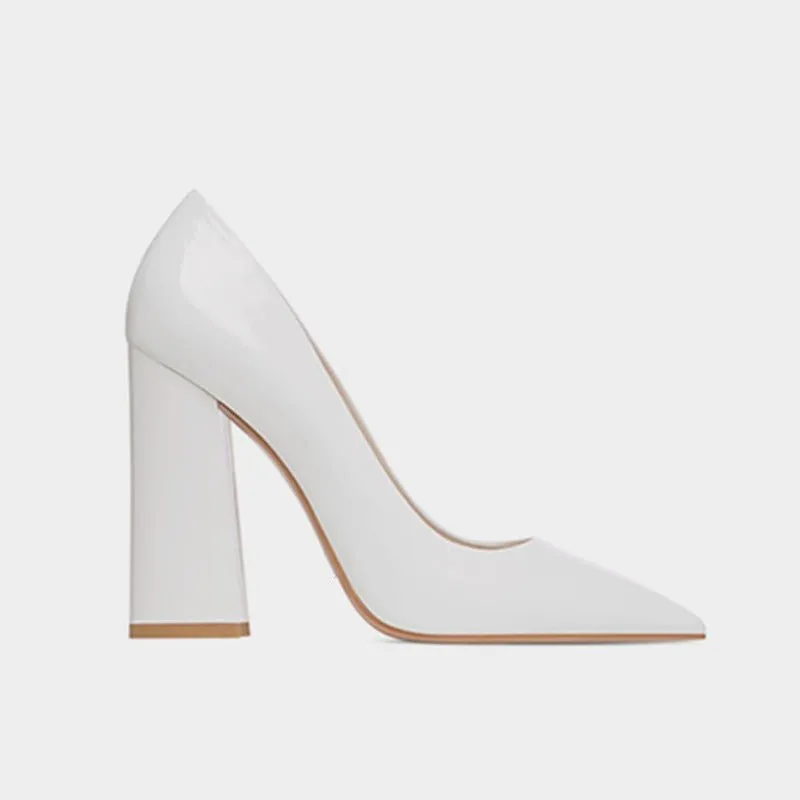 Thick Heeled Patent Leather Yellow High Heels