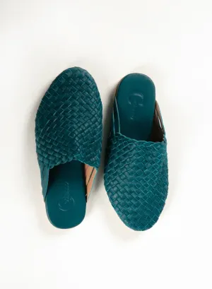 Turquoise Handwoven Lambskin Slippers