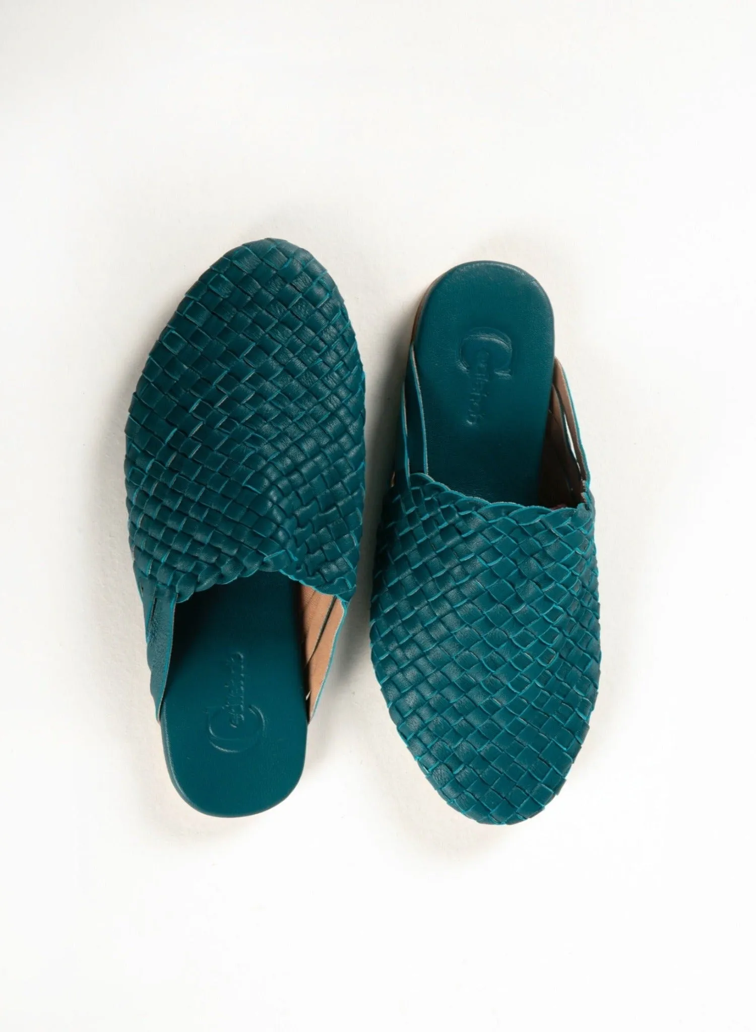Turquoise Handwoven Lambskin Slippers