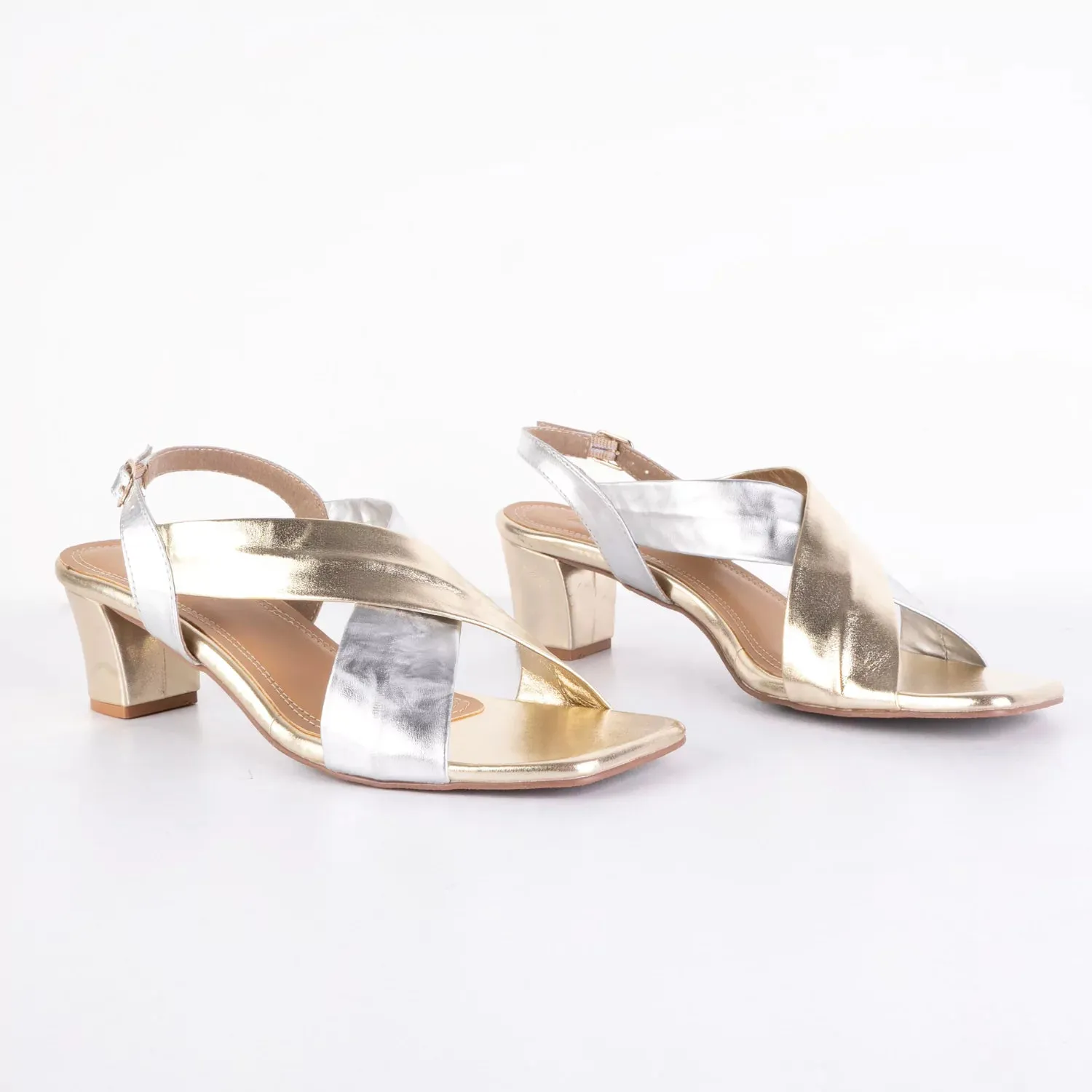 Two Tone Metallic Gold & Silver Party Wear Block Heels