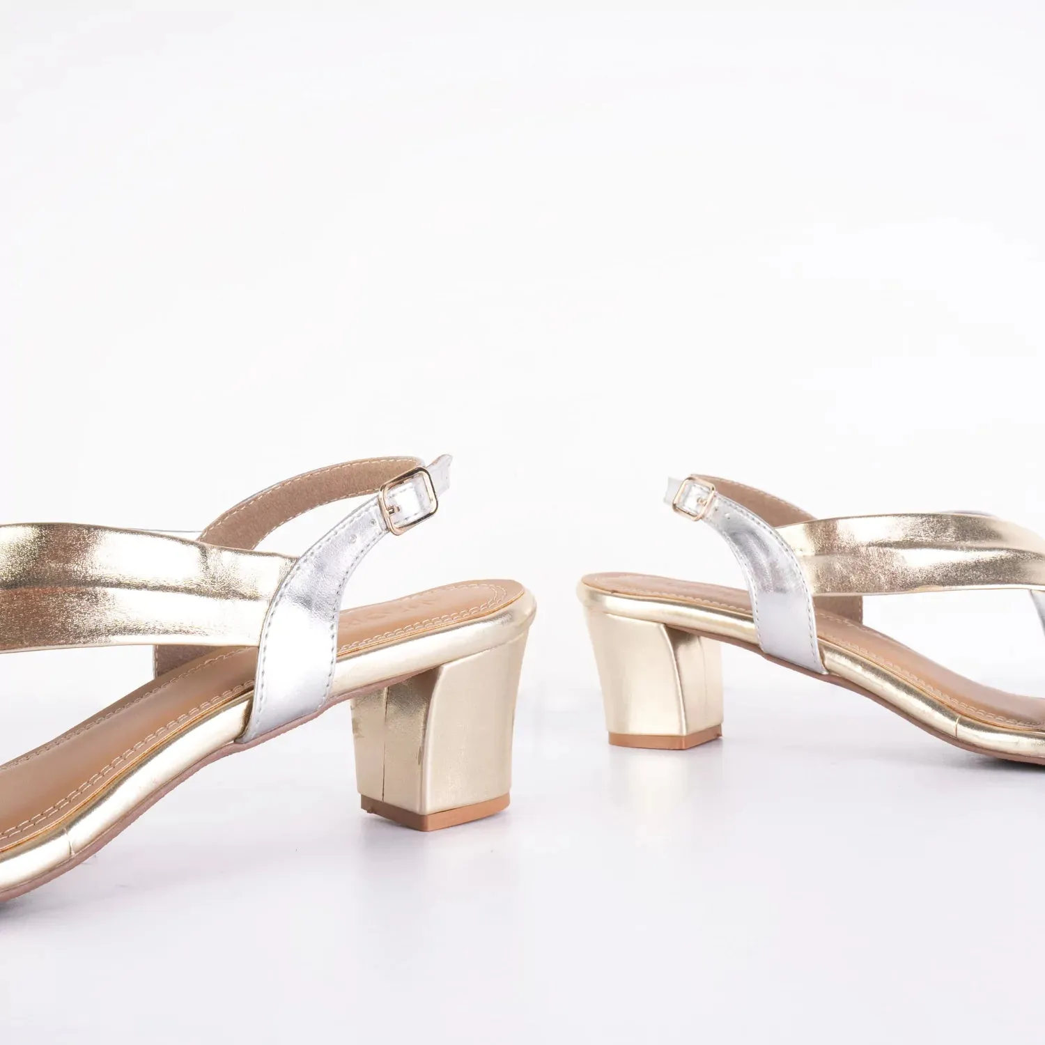 Two Tone Metallic Gold & Silver Party Wear Block Heels