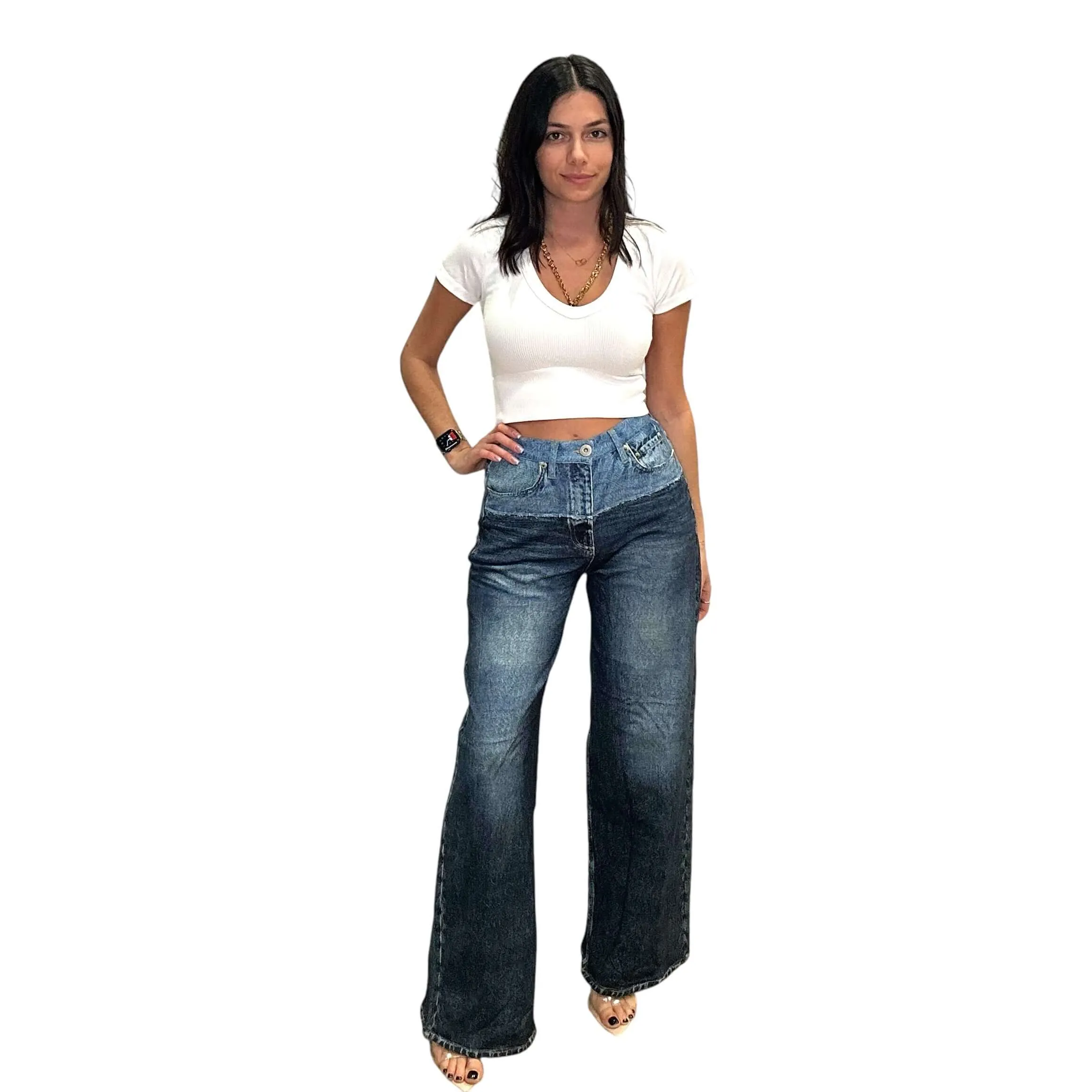 Two Tone Ombre Wide Denim Joggers