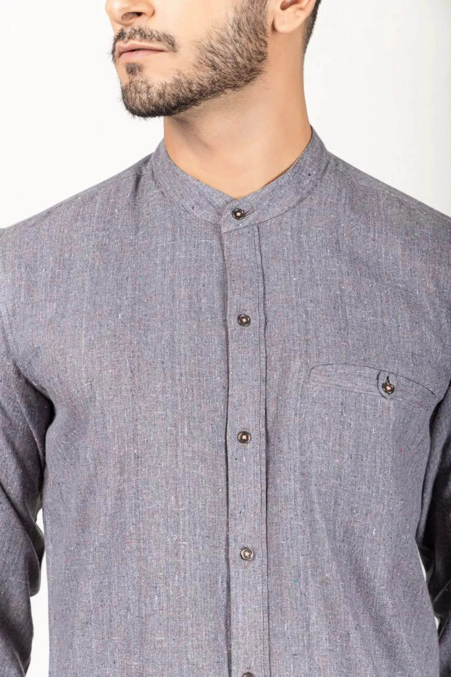 Two-Tone Yarn Dyed Grey Shirt - 100% Cotton