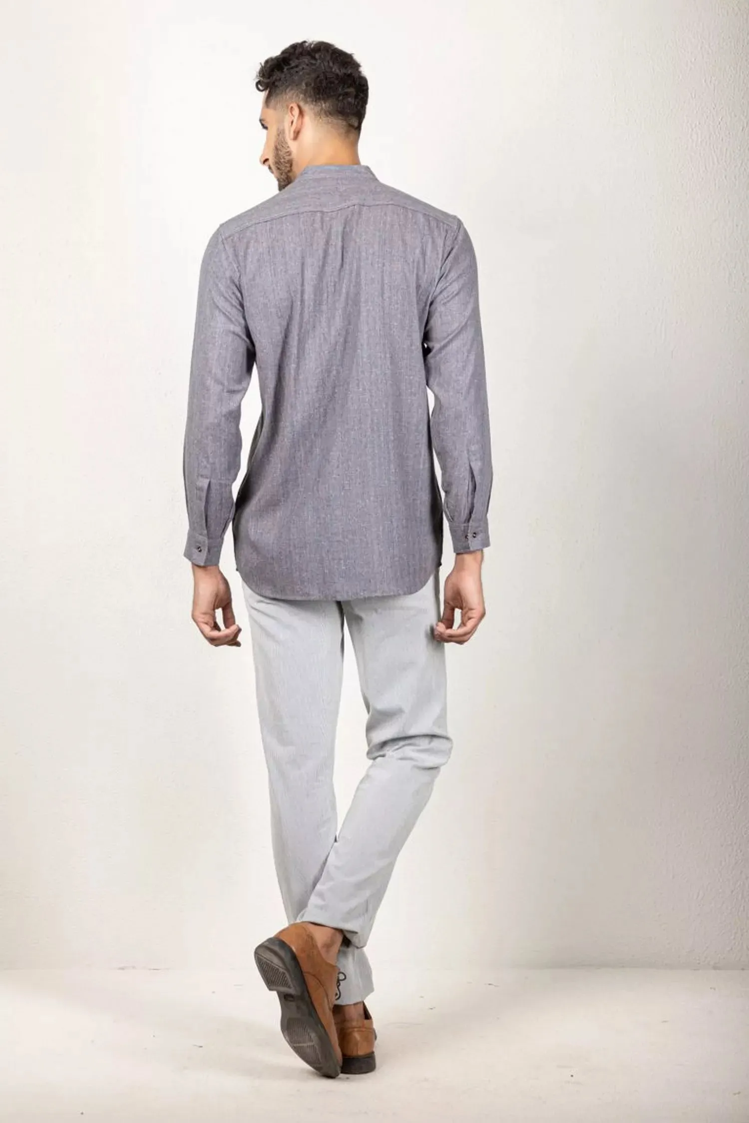 Two-Tone Yarn Dyed Grey Shirt - 100% Cotton