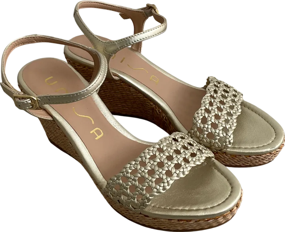 Unisa Metallic Kathy Gold Leather Espadrilles UK 4 EU 37 
