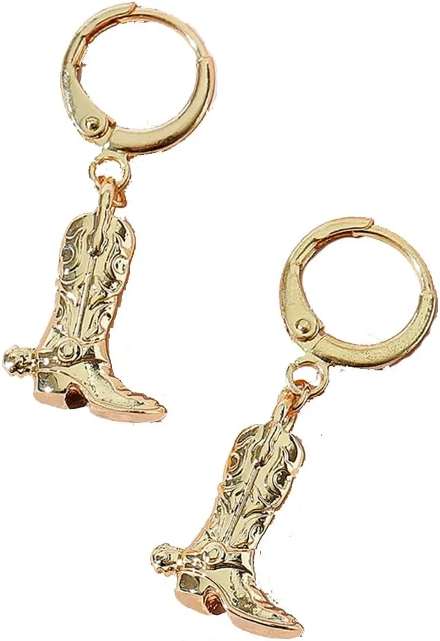 Western Cowgirl Earrings Cowboy Boot Earrings Gold Plated Boot Dangle Earrings Texas Boots Spur Drop Earring Enamel Western Jewelry for Women
