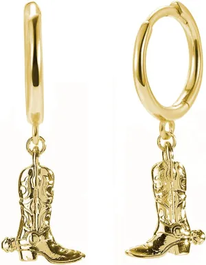 Western Cowgirl Earrings Cowboy Boot Earrings Gold Plated Boot Dangle Earrings Texas Boots Spur Drop Earring Enamel Western Jewelry for Women
