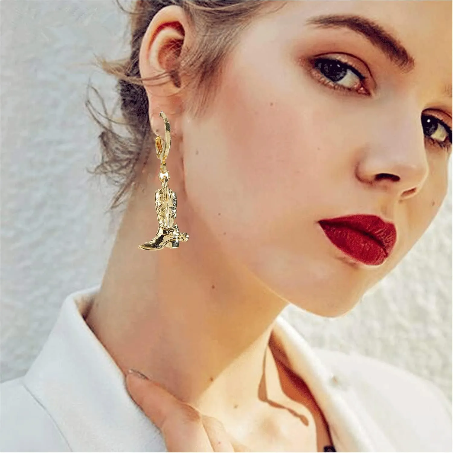 Western Cowgirl Earrings Cowboy Boot Earrings Gold Plated Boot Dangle Earrings Texas Boots Spur Drop Earring Enamel Western Jewelry for Women