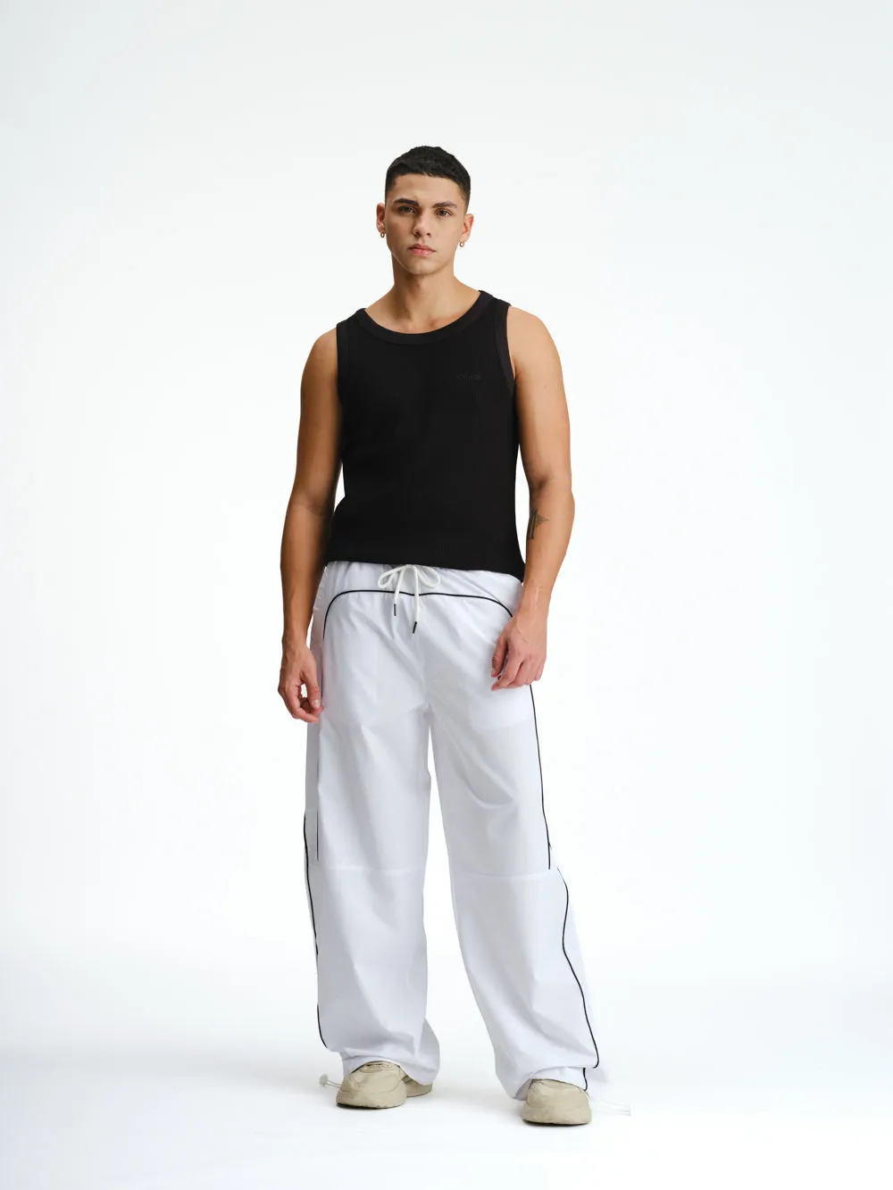 White Sporty Deconstructed Loose Pants
