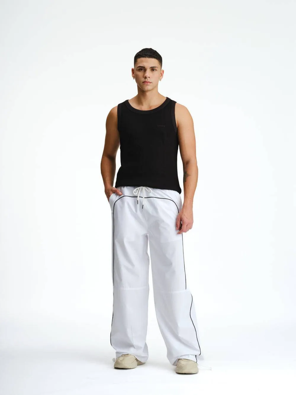 White Sporty Deconstructed Loose Pants
