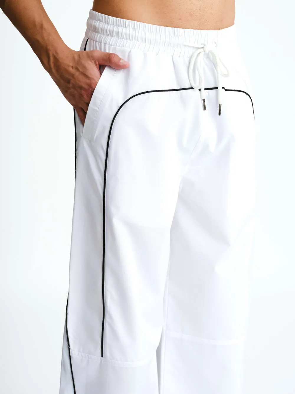 White Sporty Deconstructed Loose Pants