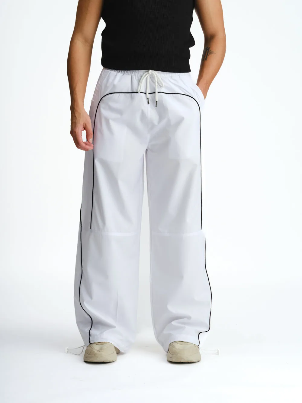 White Sporty Deconstructed Loose Pants