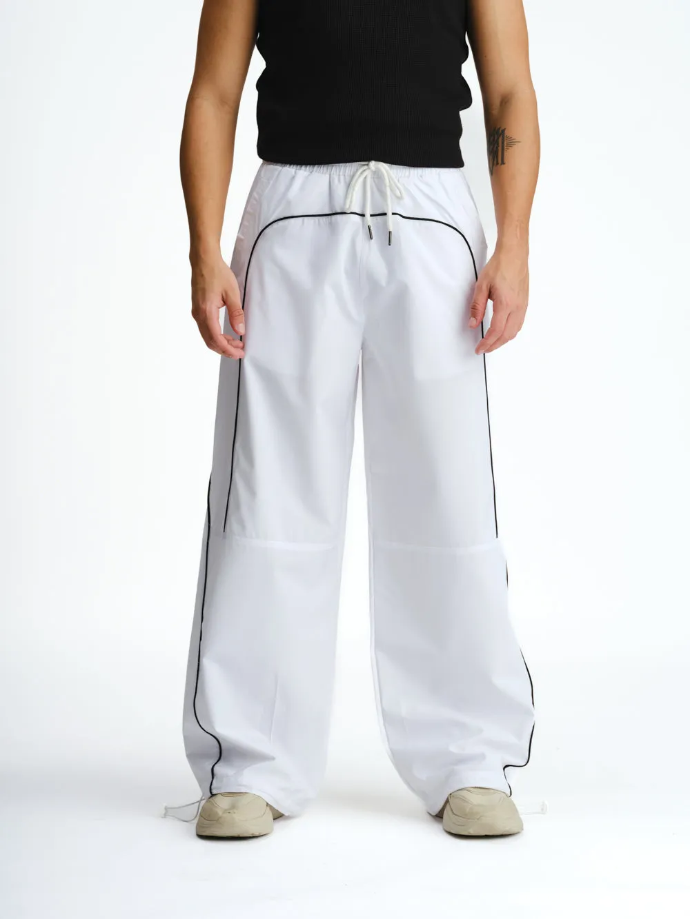 White Sporty Deconstructed Loose Pants