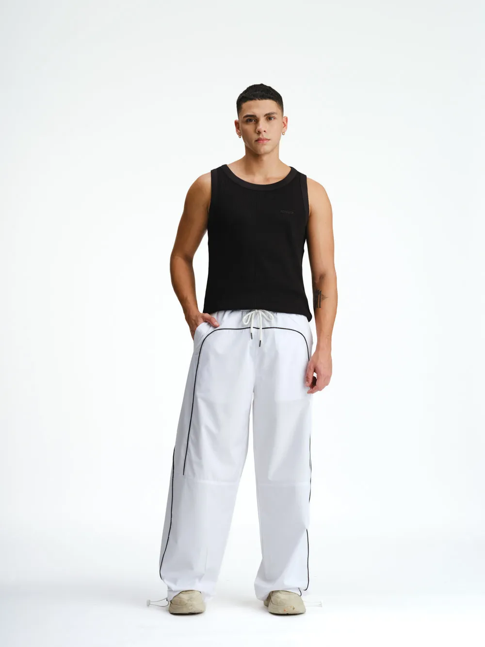 White Sporty Deconstructed Loose Pants