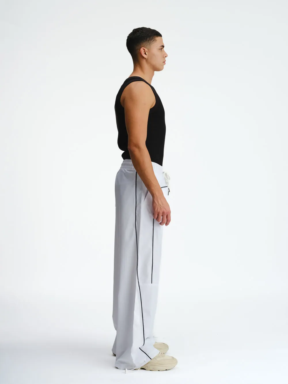 White Sporty Deconstructed Loose Pants
