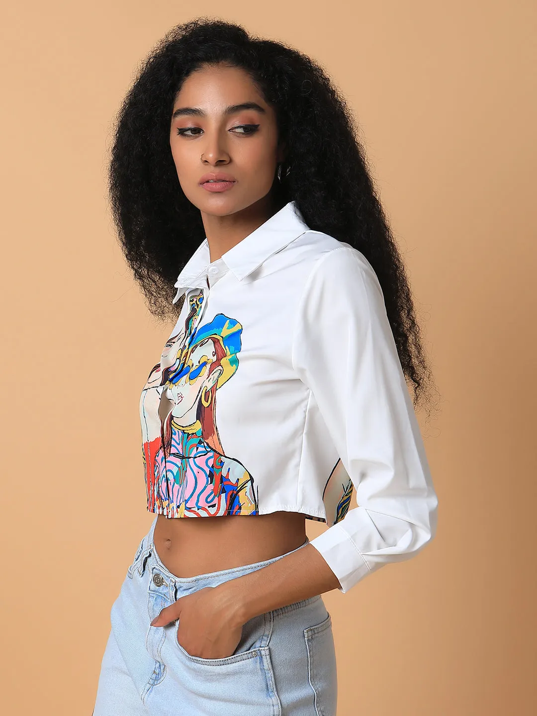 Women Graphic Print White Shirt