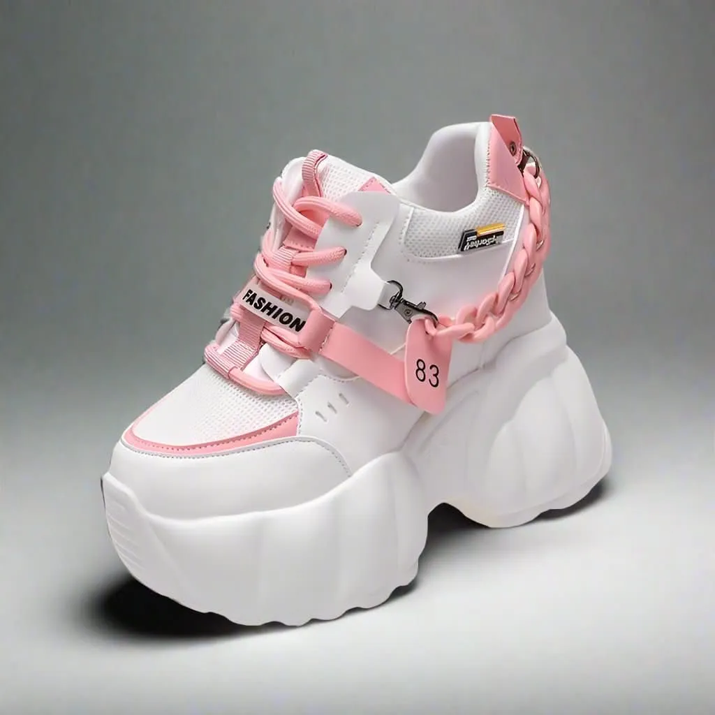 Women's Sneaker Wedge Shoes with Chain Design