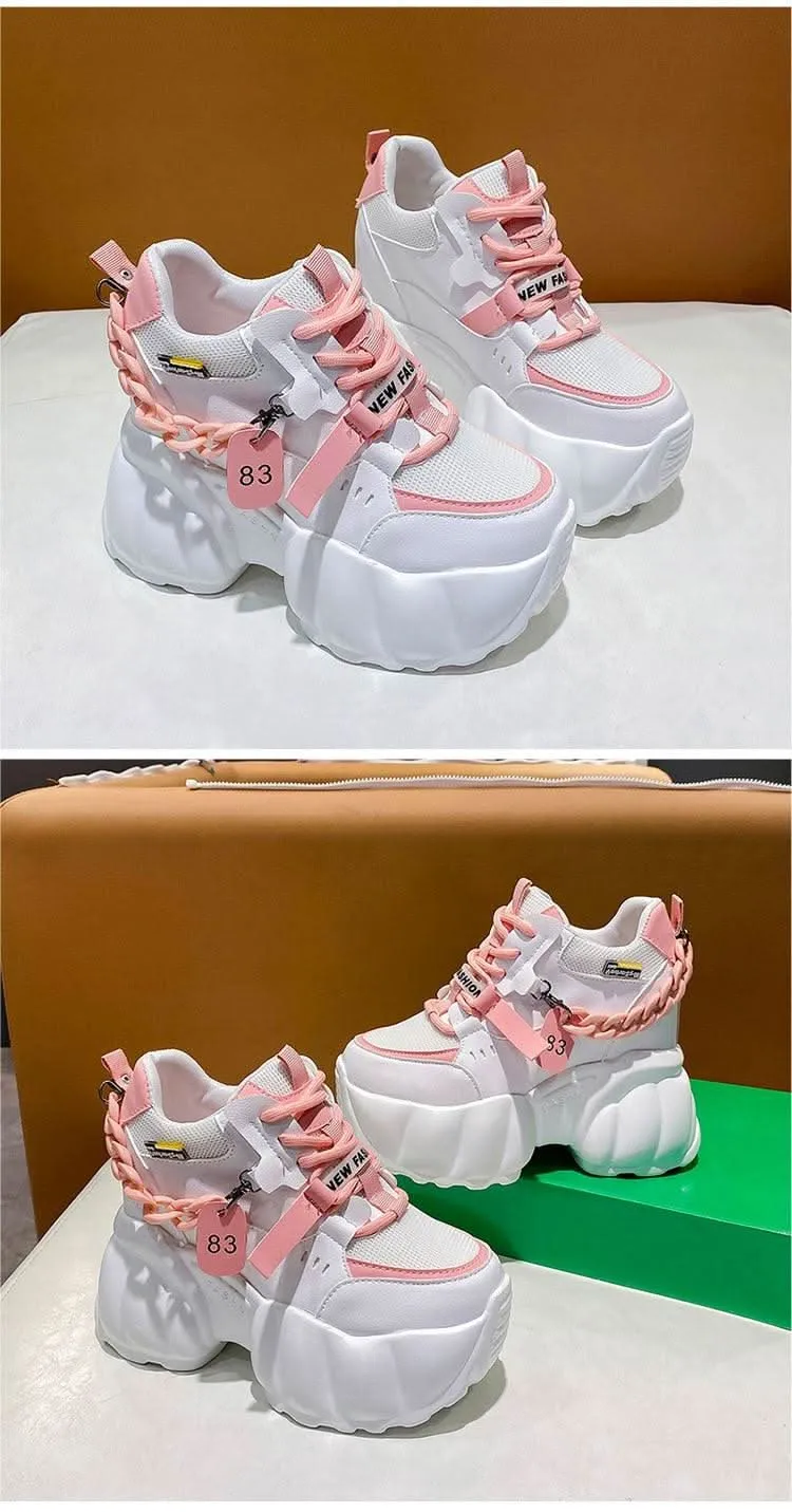 Women's Sneaker Wedge Shoes with Chain Design