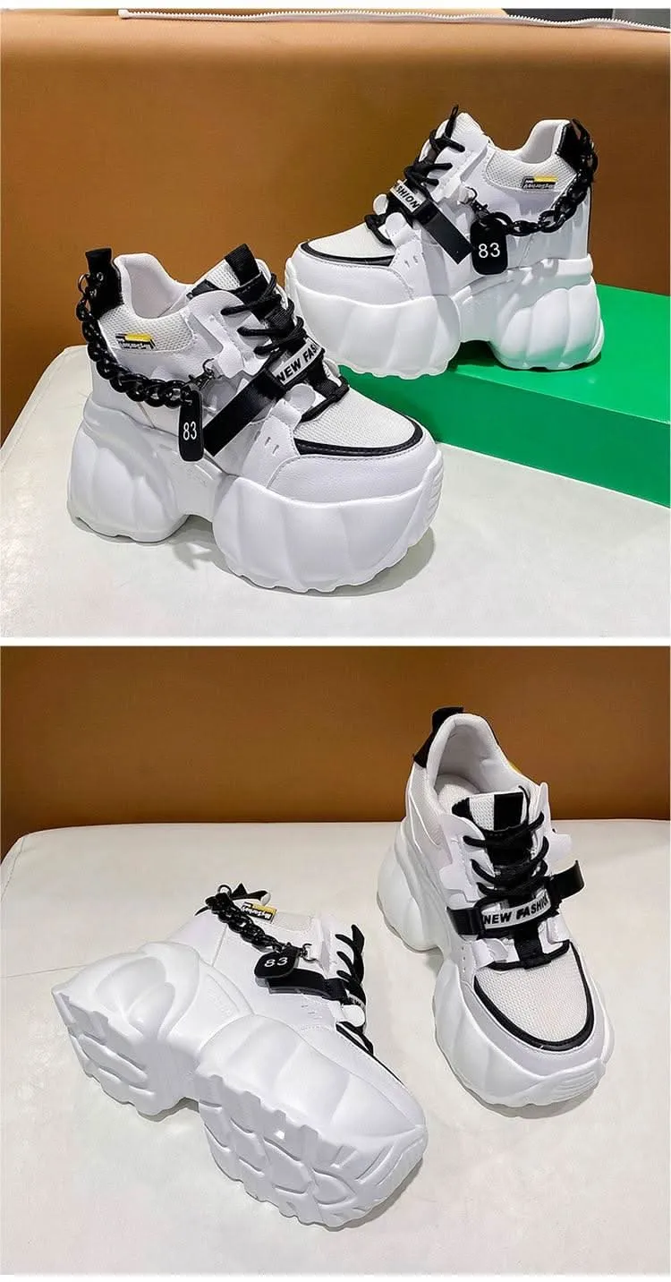Women's Sneaker Wedge Shoes with Chain Design
