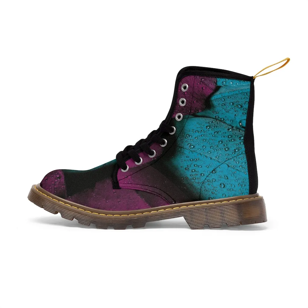Women's Turquoise Raspberry Canvas Boots, Sizes 6.5-11, Stylish Unique Boots, Cool Alternative Styles, Edgy Rock Style, Fashionable Boots