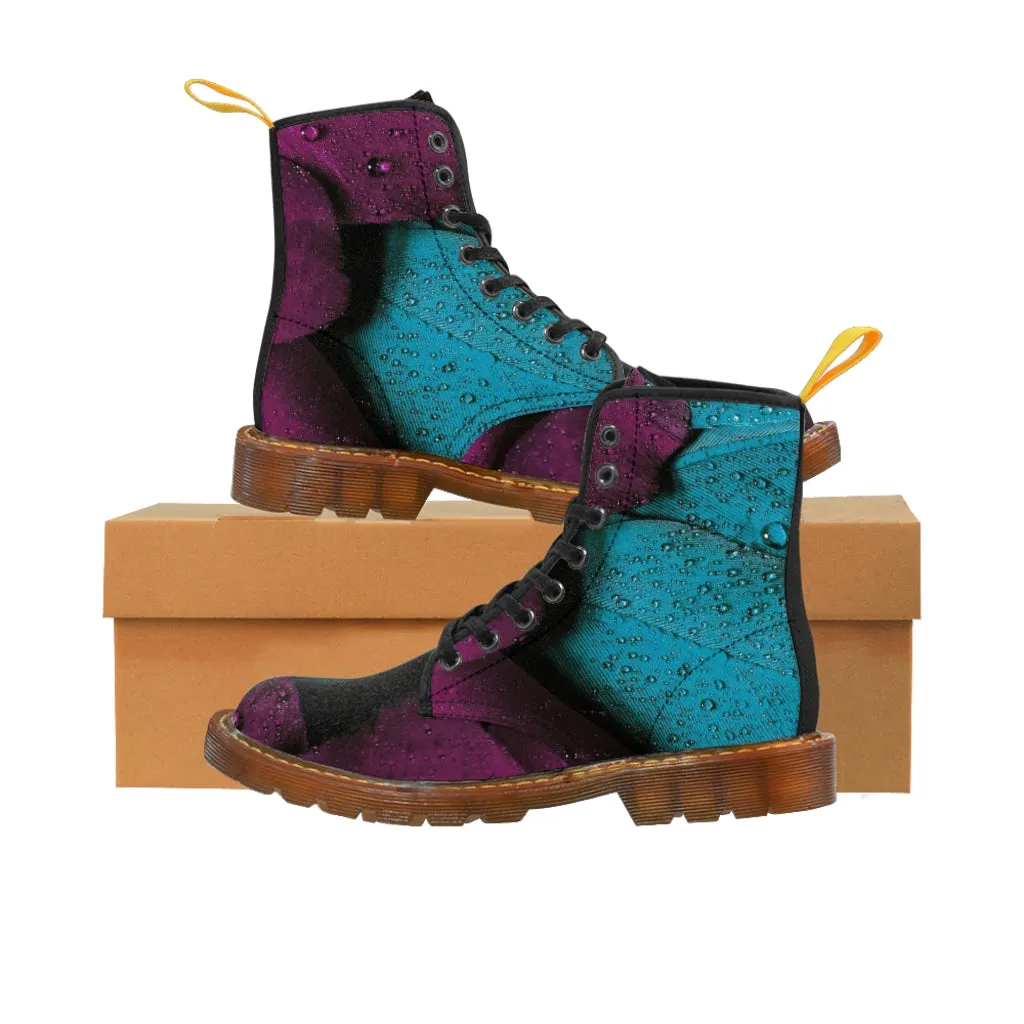 Women's Turquoise Raspberry Canvas Boots, Sizes 6.5-11, Stylish Unique Boots, Cool Alternative Styles, Edgy Rock Style, Fashionable Boots