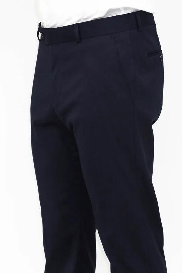 WSS Slim Fit Plain Navy Blue Men Pants  - Singen