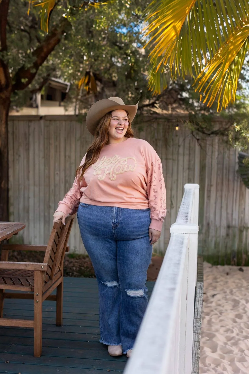 Yee Haw Blush Pink Pullover: Pink