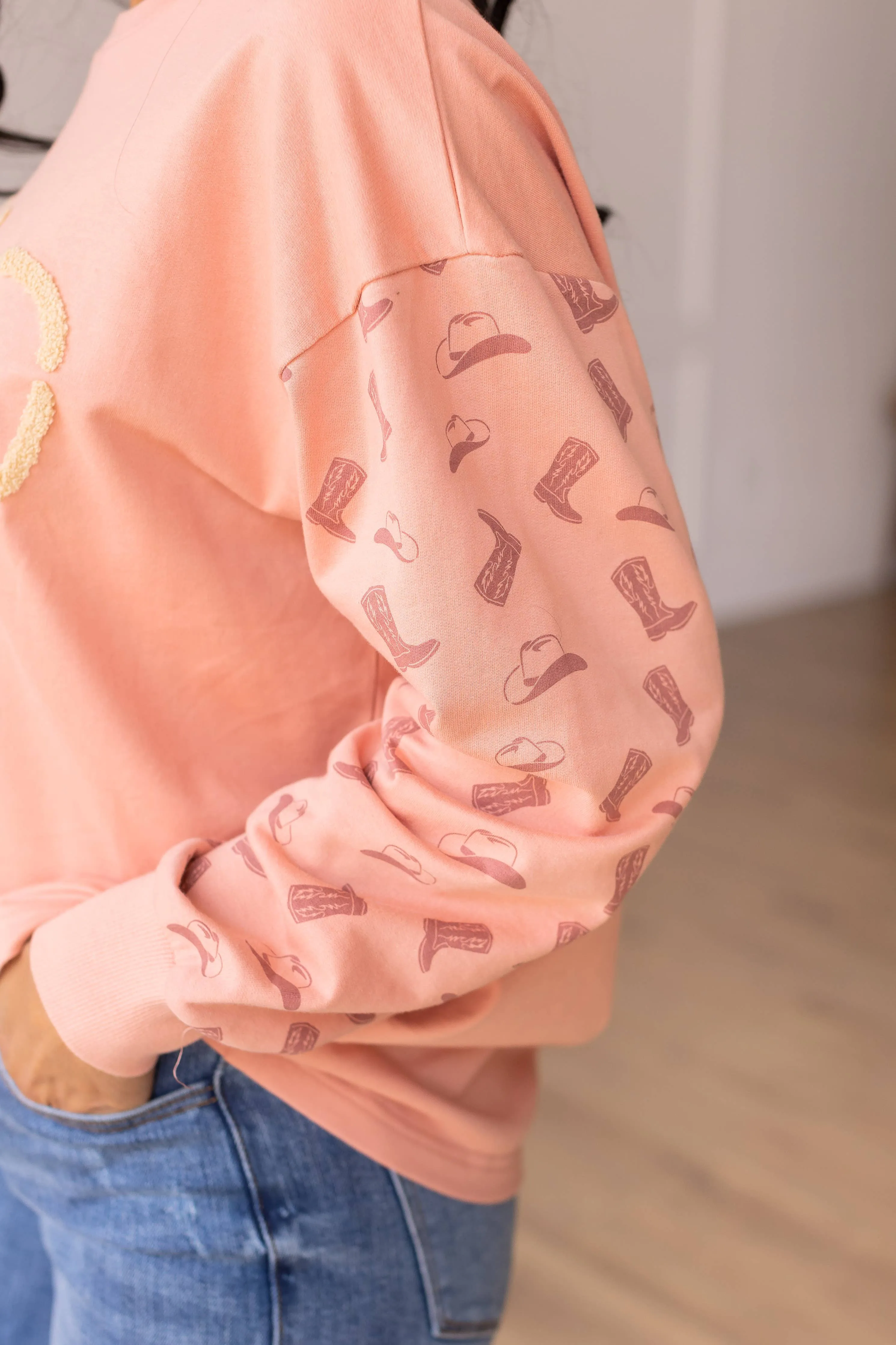 Yee Haw Blush Pink Pullover: Pink