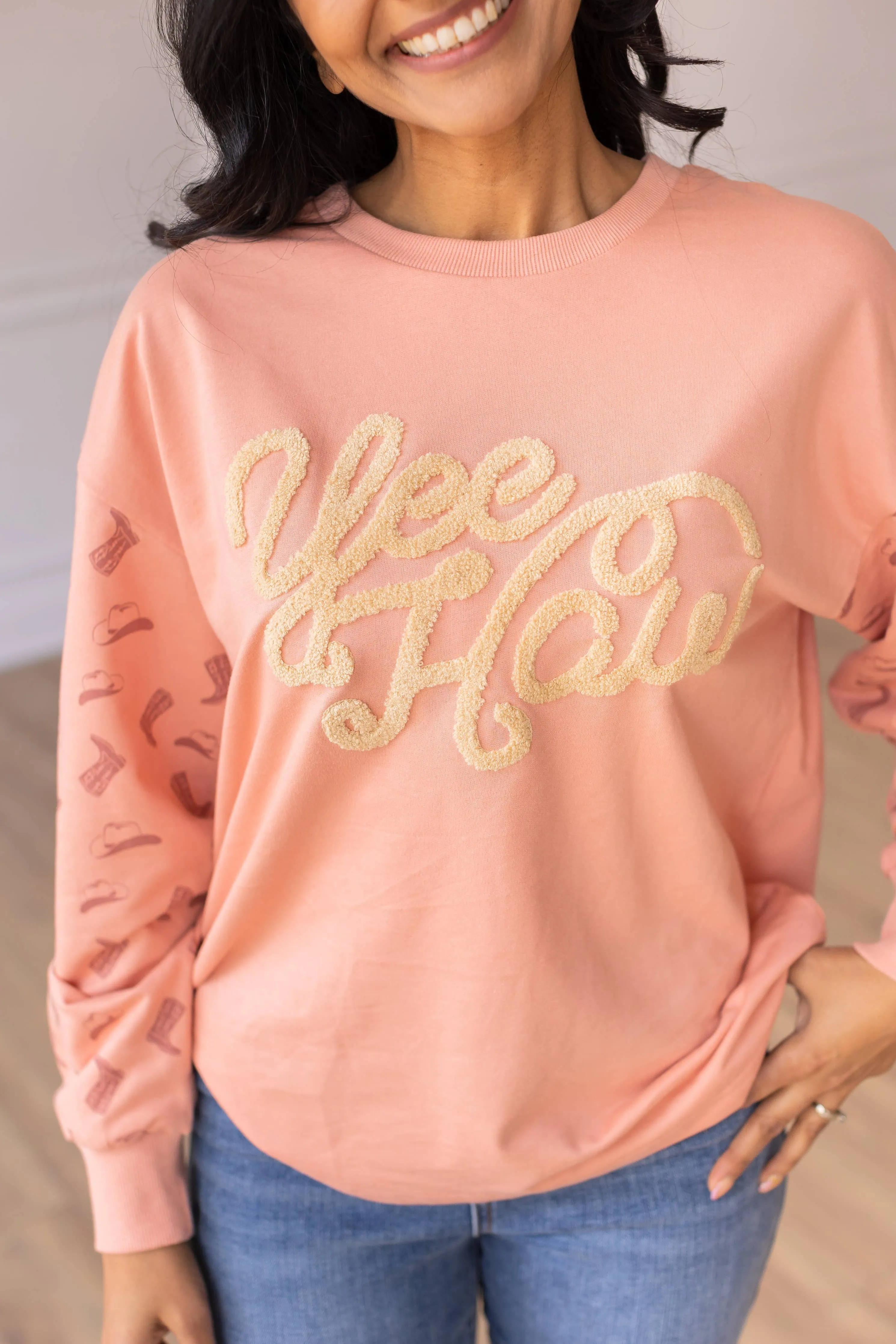 Yee Haw Blush Pink Pullover: Pink