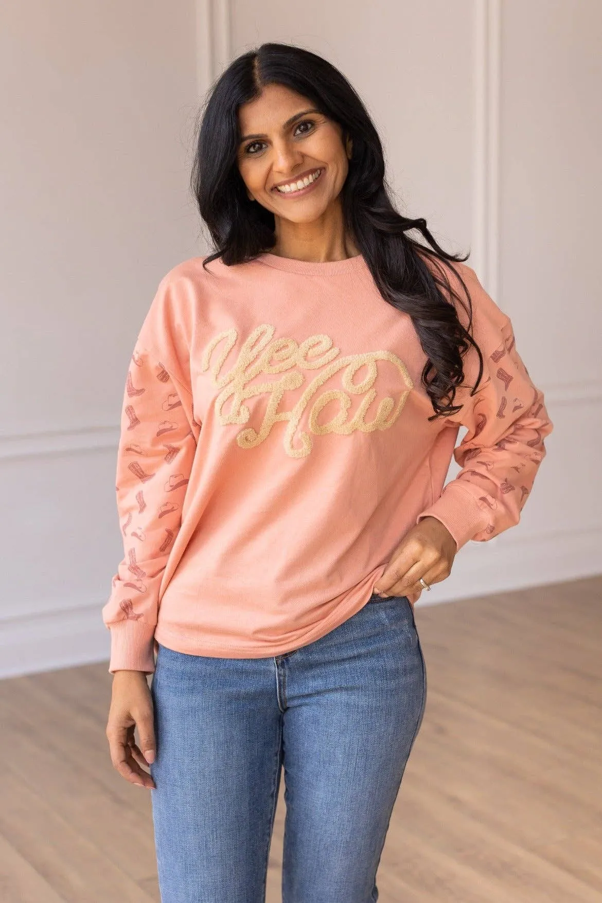 Yee Haw Blush Pink Pullover: Pink