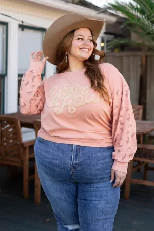Yee Haw Blush Pink Pullover: Pink
