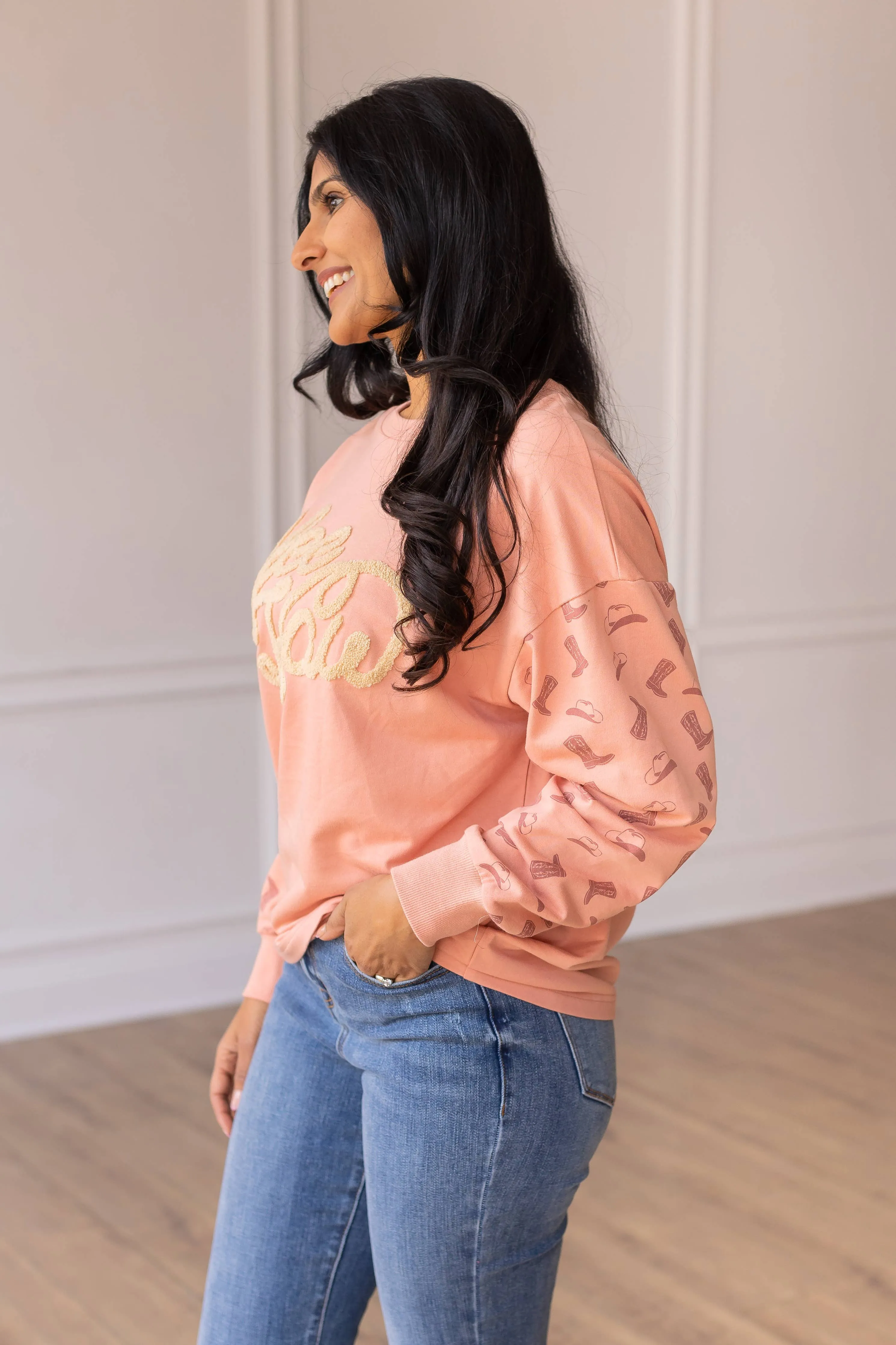 Yee Haw Blush Pink Pullover: Pink